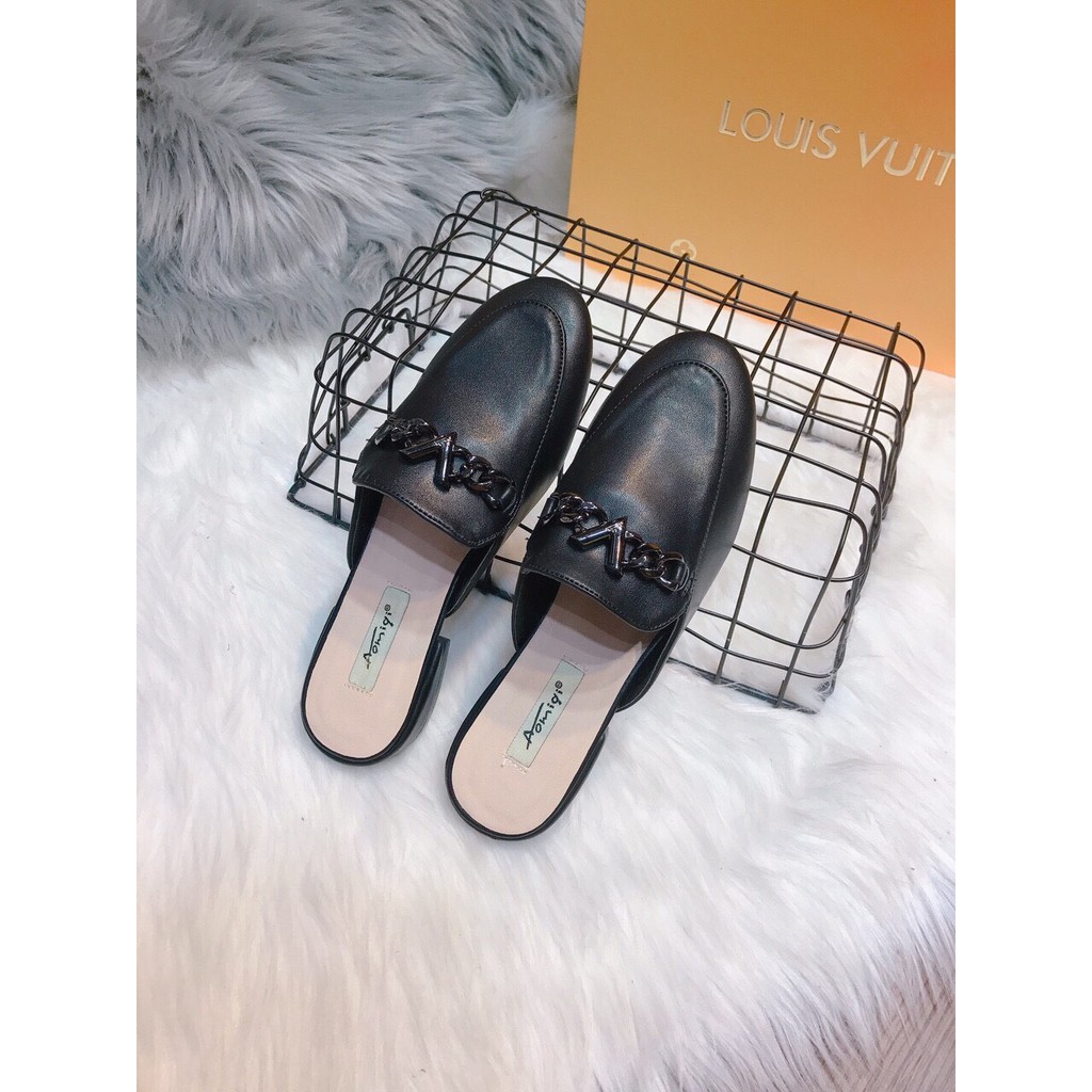 Giày sục da mịn khuy xích đen vàng | BigBuy360 - bigbuy360.vn