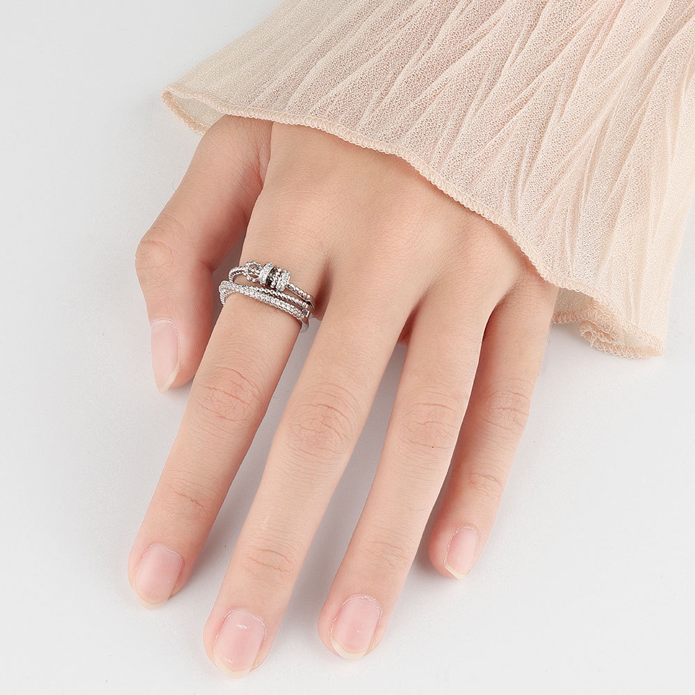 Bộ Nhẫn Hở Nhiều Lớp Đính Đá Zircon Có Thể Điều Chỉnh Kích Thước