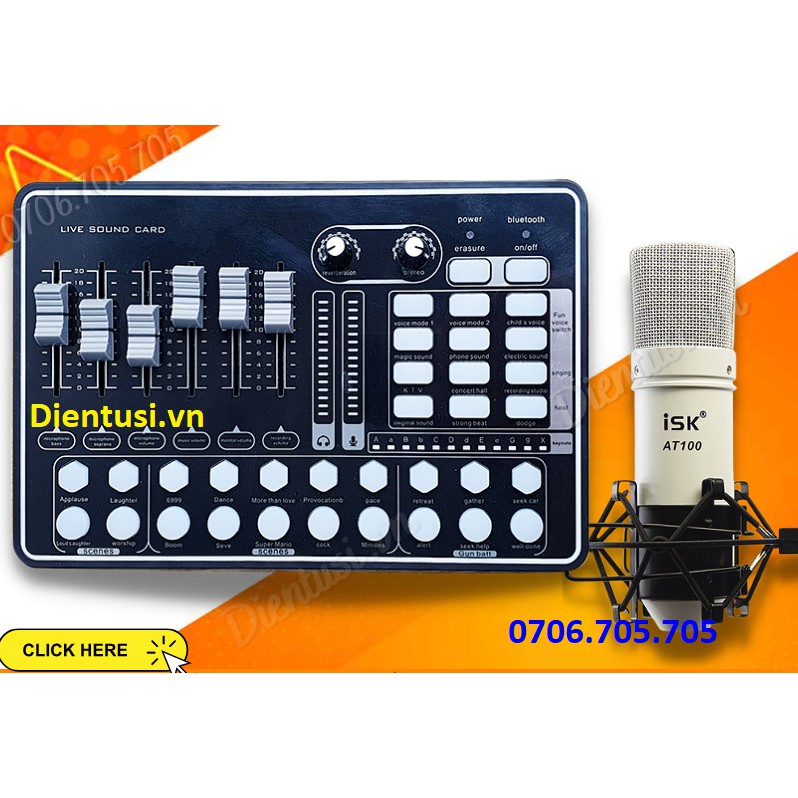 Bộ Sound Card H9 + Micro Thu Âm ISK AT100 - Chính Hãng Có Mã Vạch