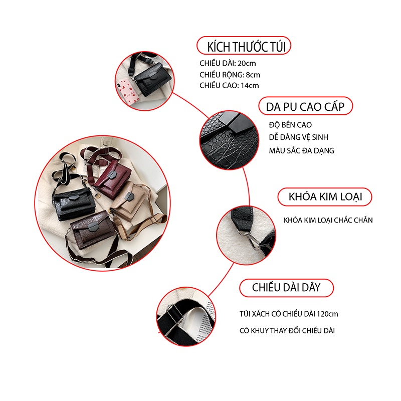 Túi Xách Nữ Đeo Chéo Phong Cách Retro Giản Dị Với Bề Mặt Da Rắn Độc Đáo TX58-Vigota
