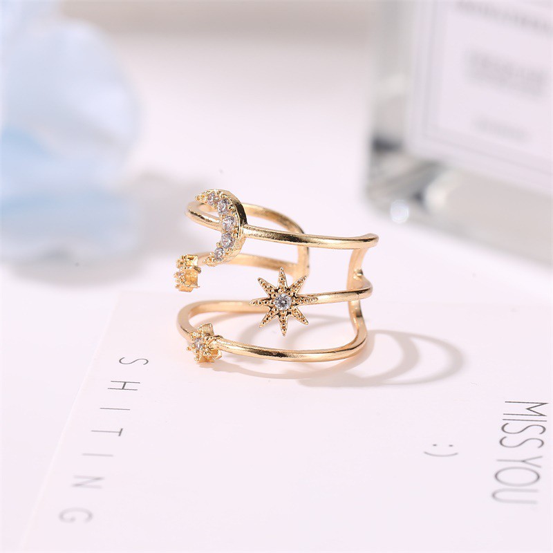 Trendy Three-star and Moon Decorative Ring for Women