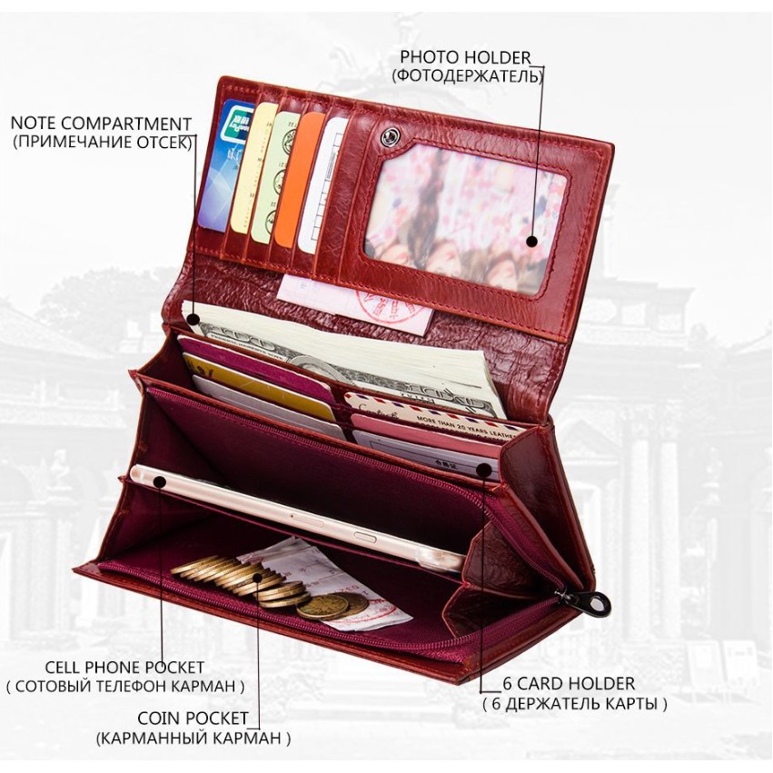 2020 Contact C2147 - Bảo Hành 2 Năm - Bóp Ví Đứng Dài Cầm Tay Da Ngựa Điên Women Wallet Genuine Bò - Nam Nữ | BigBuy360 - bigbuy360.vn