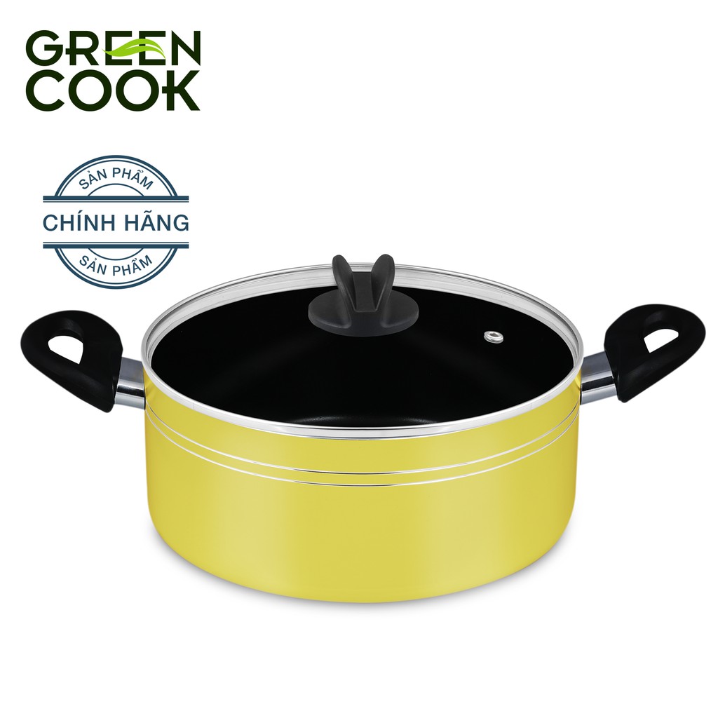 Nồi canh chống dính 24cm dung tích 4 lít Green Cook  ( Không dùng cho bếp từ )