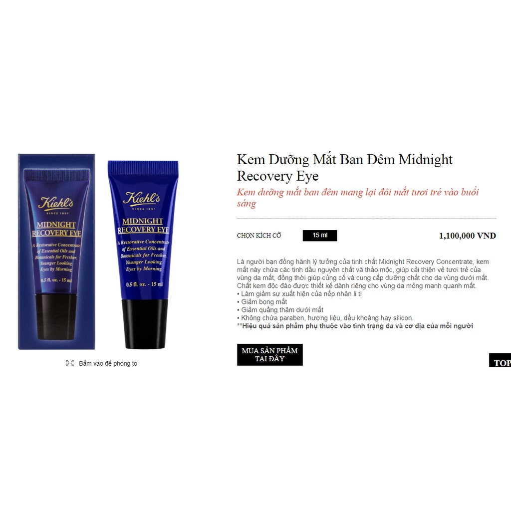 Sample 1,5ml Kem Dưỡng Mắt Ban Đêm kiehl's Midnight Recovery Eye