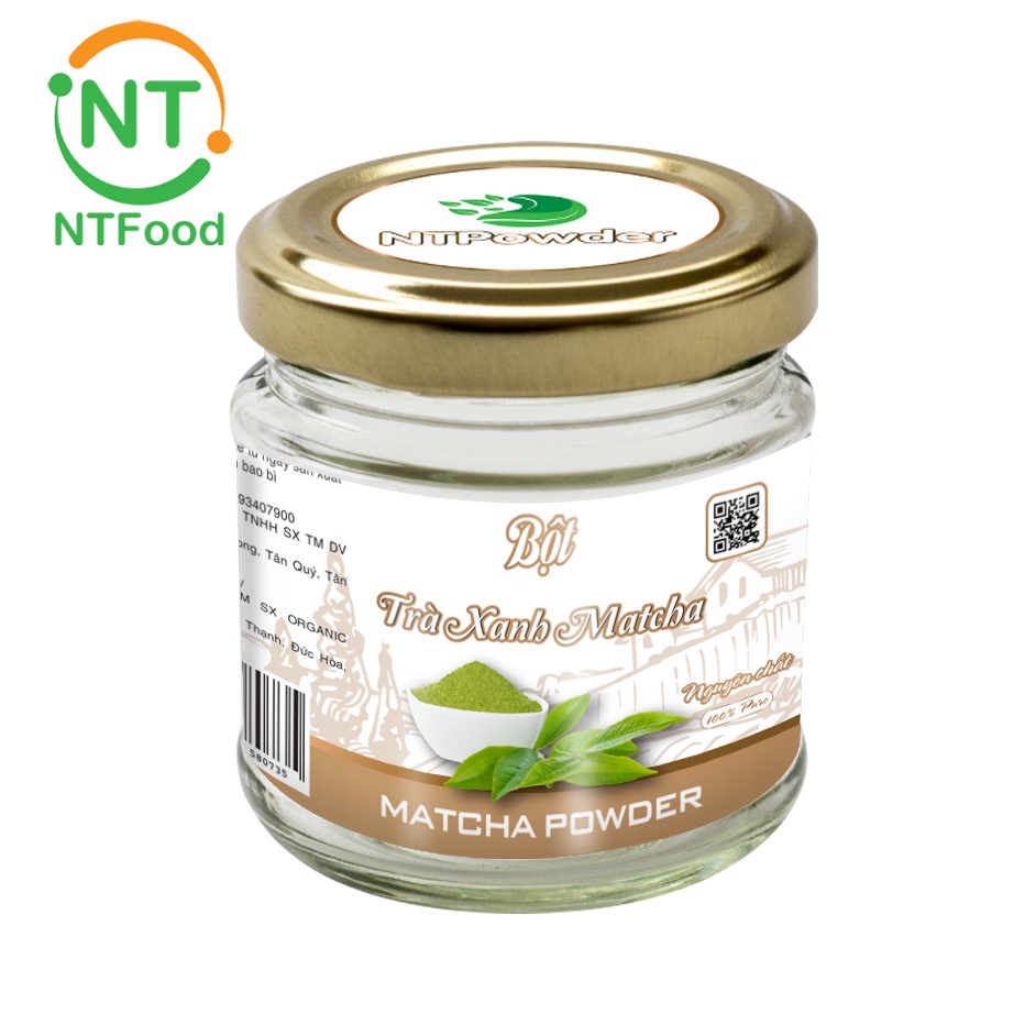 [Mã BMBAU50 giảm 7% đơn 99K] Bột Trà Xanh Matcha sấy lạnh nguyên chất NTPOWDER 60gr hũ thủy tinh - Nhất Tín Food