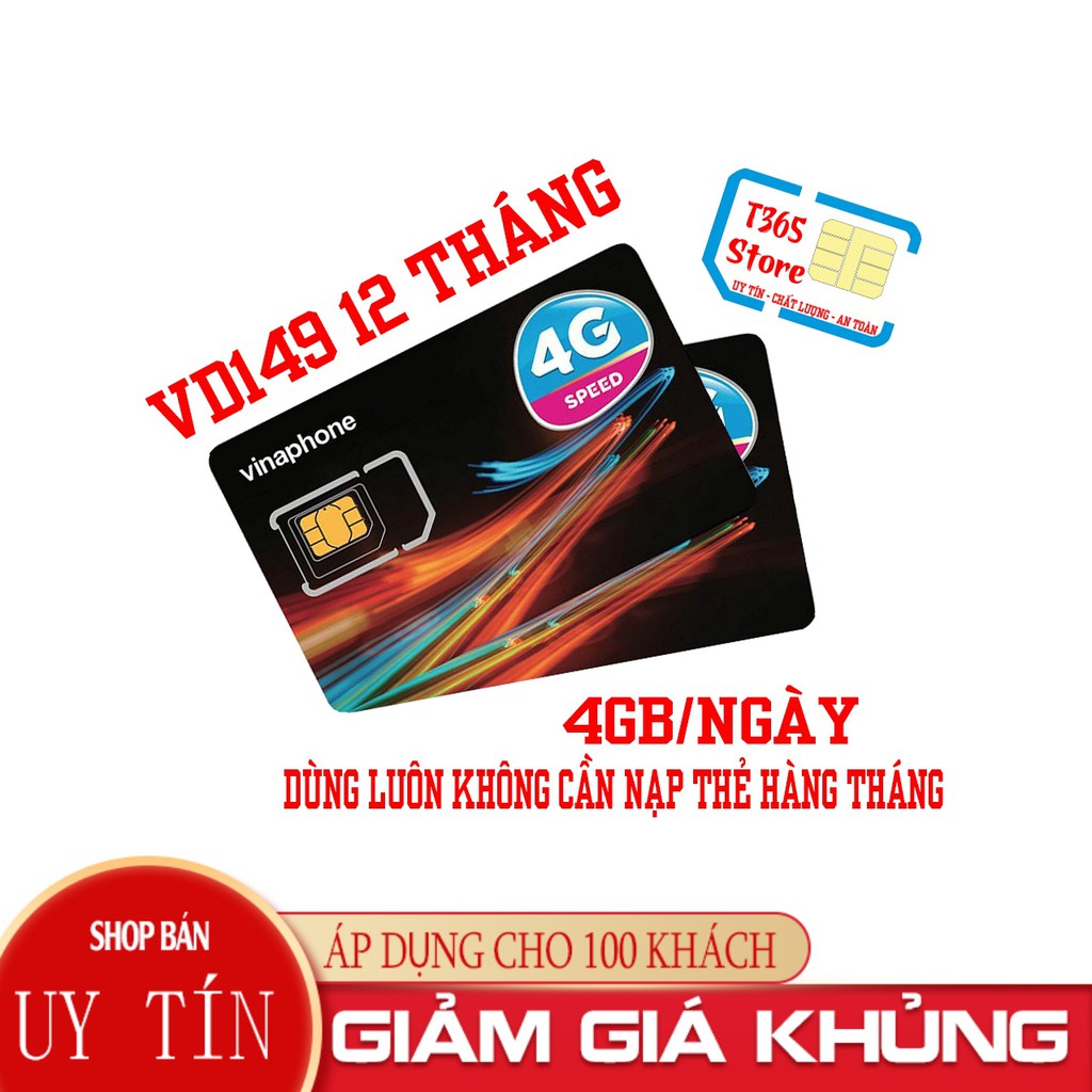 [SIÊU SIM] Sim 4G Vinaphone Vd149 Ngày 4GB Gọi Thả Ga Xài 12 Tháng Không Cần Nạp Thẻ