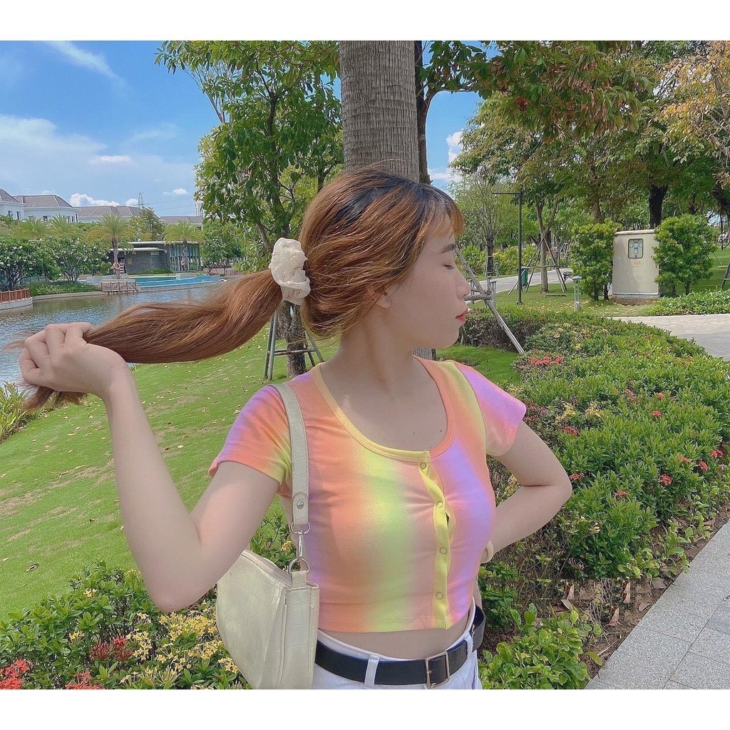 Aó croptop màu dạ quang , áo kiểu nữ thời trang cao cấp- CT02