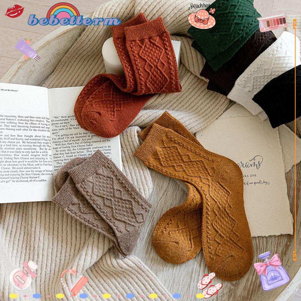 Bebetterm 1 Pair Fashion Cashmere Wool Socks Knit Breathable Autumn Winter Soft Thick Woman Solid Socks