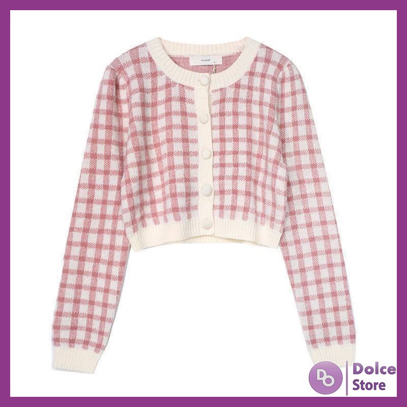 Áo croptop cardigan len kẻ nhiều màu chất len dày mịn - Dolce