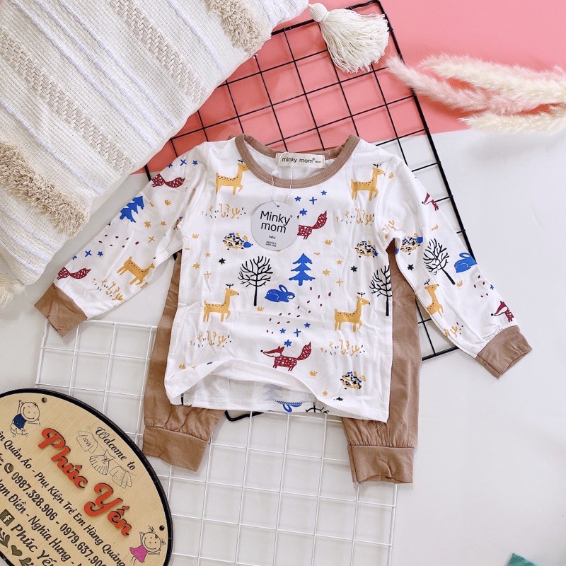 Sale !!! Bộ Dài Tay Minky Mom Họa Tiết Động Vật Nền Trắng Dễ Thương Cho Bé (1237)