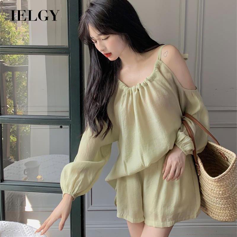 Áo IELGY cổ tròn tay dài hở vai phong cách Pháp thời trang cho nữ