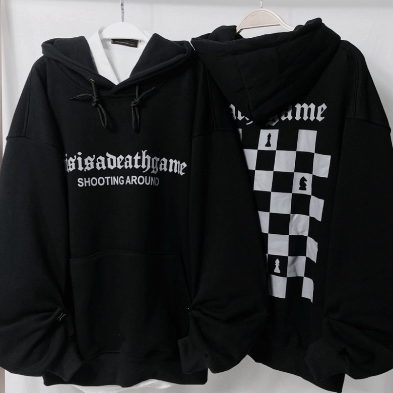 Áo Khoác Hoodie Nỉ Bông BÀN CỜ màu TRẮNG/ĐEN 🏁 Nam nữ unisex/Áo hoodie có mũ form rộng CARINA 🖤