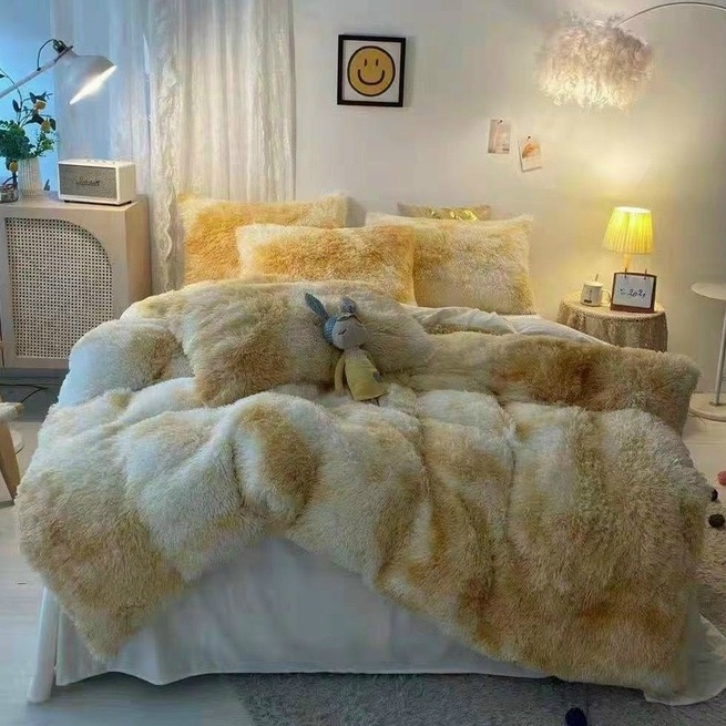 Bộ Chăn Ga Gối Nỉ Nhung Lông- Tặng Kèm Gối Trái Tim - NHÀ SHY