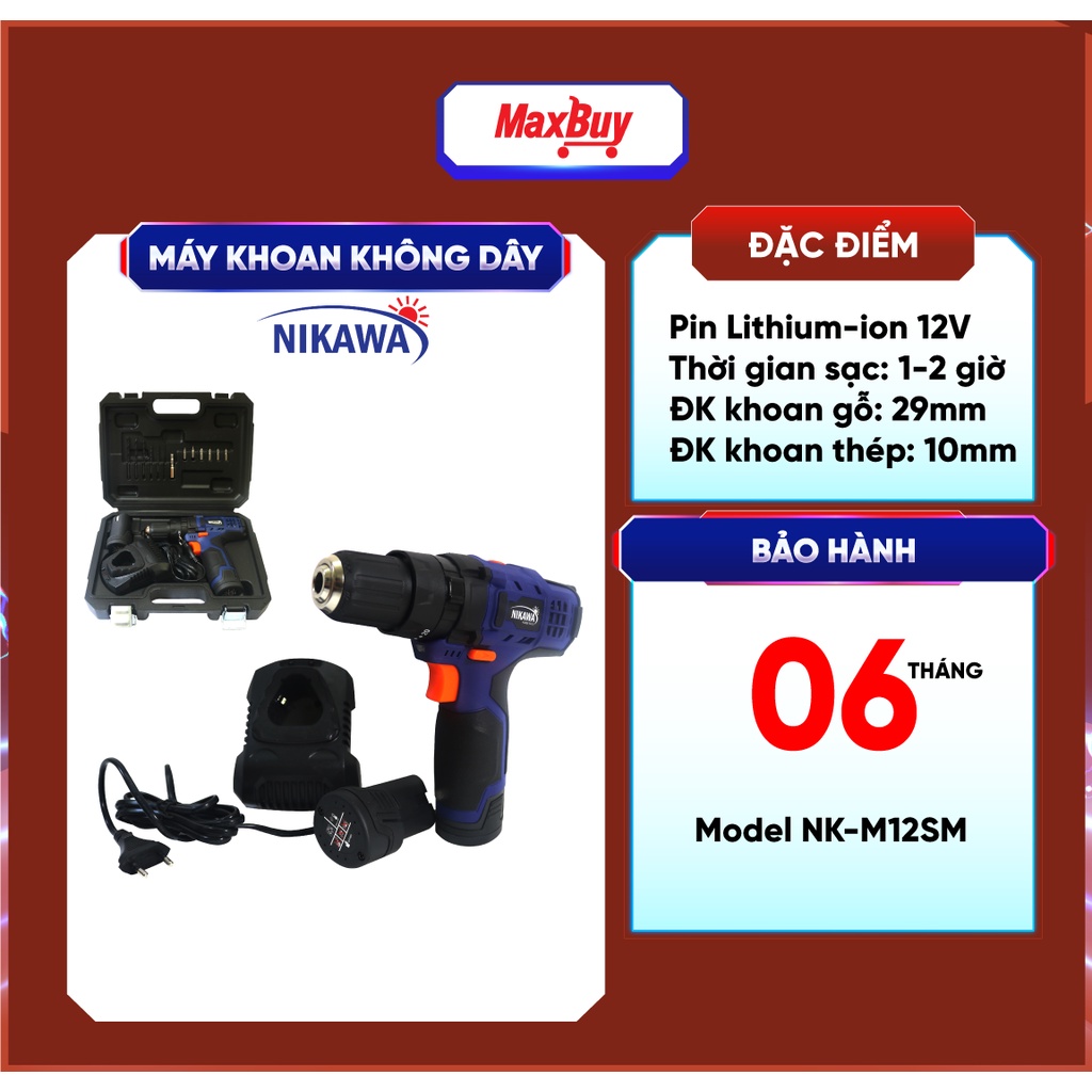 Máy khoan pin nhật cầm tay không dây bê tông khoan gỗ NIKAWA NK-M12SM bảo hành 6 tháng, giao hỏa tốc HN