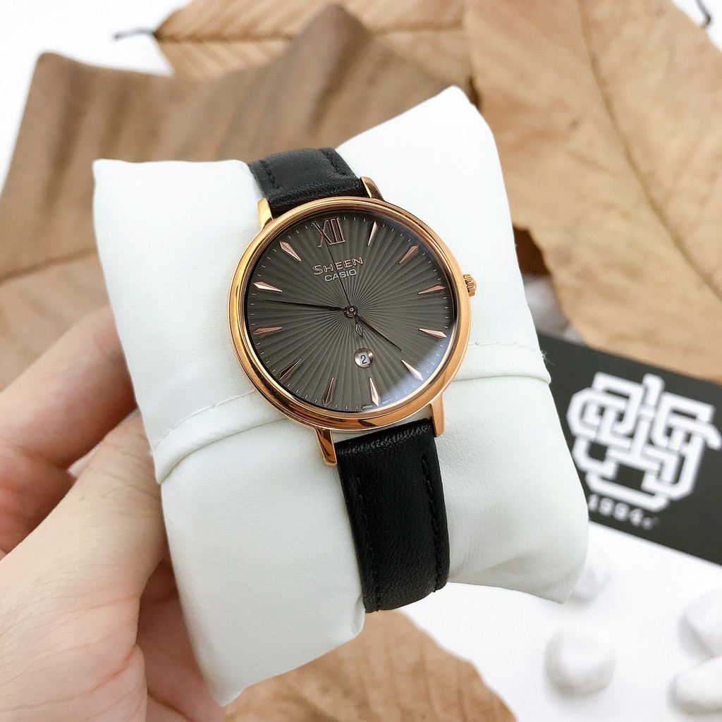 Đồng hồ nữ Casio SHEEN SHE-4534 / SHE-4534PGL-1A kính Sapphire, dây da thật, hàng chính hãng