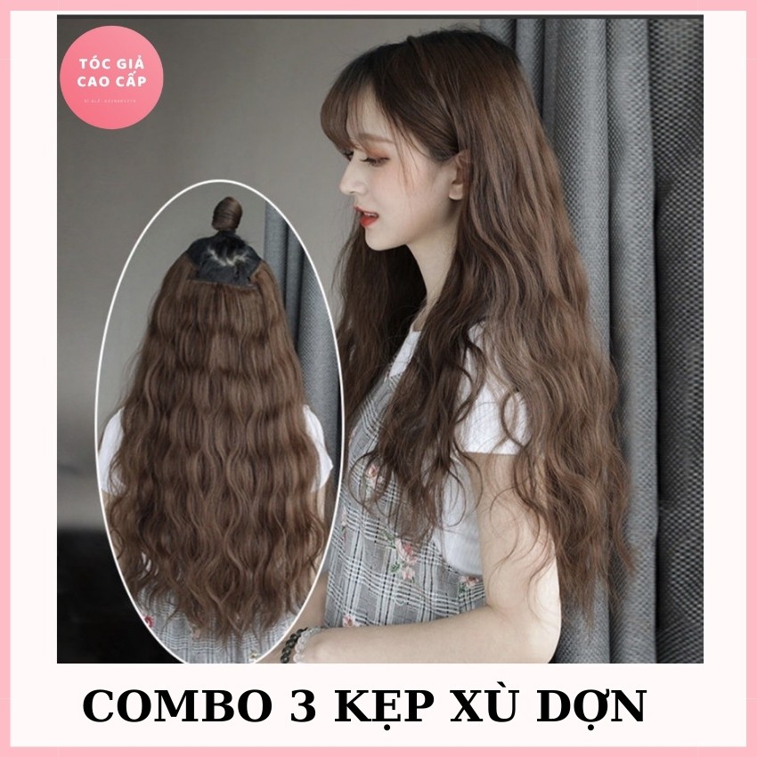 Tóc giả kẹp xoăn, kẹp phồng chân tóc, combo 3 dải tóc sợi tơ mềm mượt.