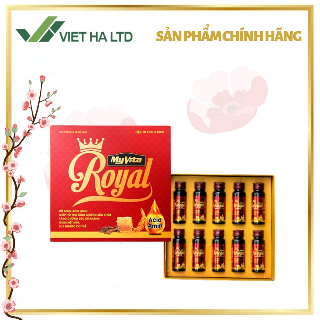 Nước Uống Tăng Cường Sức Khỏe MyVita Royal - Hộp 10 Chai - Acid Amin, Đông Trùng Hạ Thảo, Cao Nhân Sâm, Cao Sâm Cao