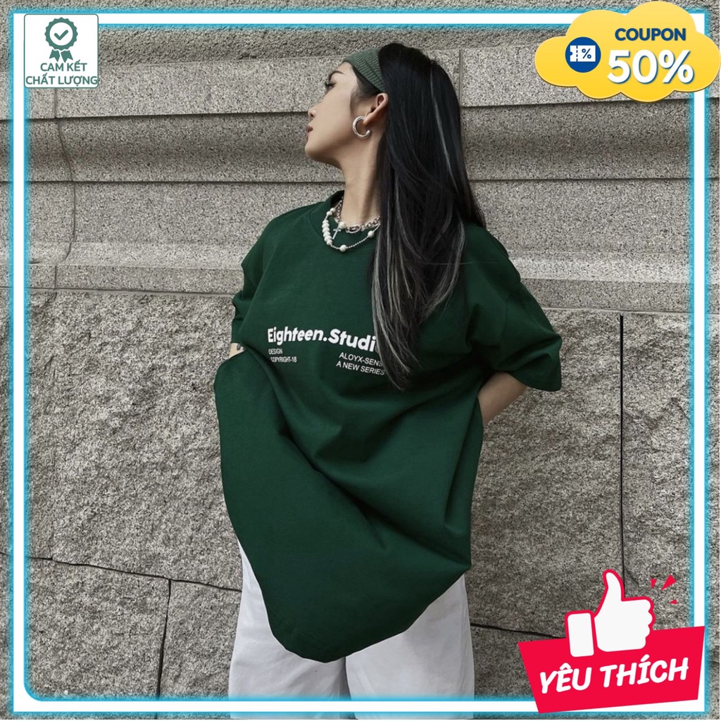 Áo phông in hình EIGHTEEN quandepxs, áo phông nam nữ form rộng dáng Sweater Oversize