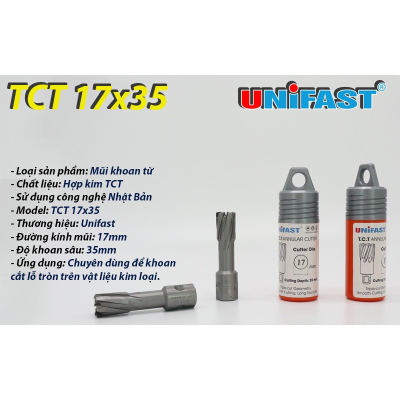 Mũi khoan từ Unifast phi 17 chất liệu hợp kim
