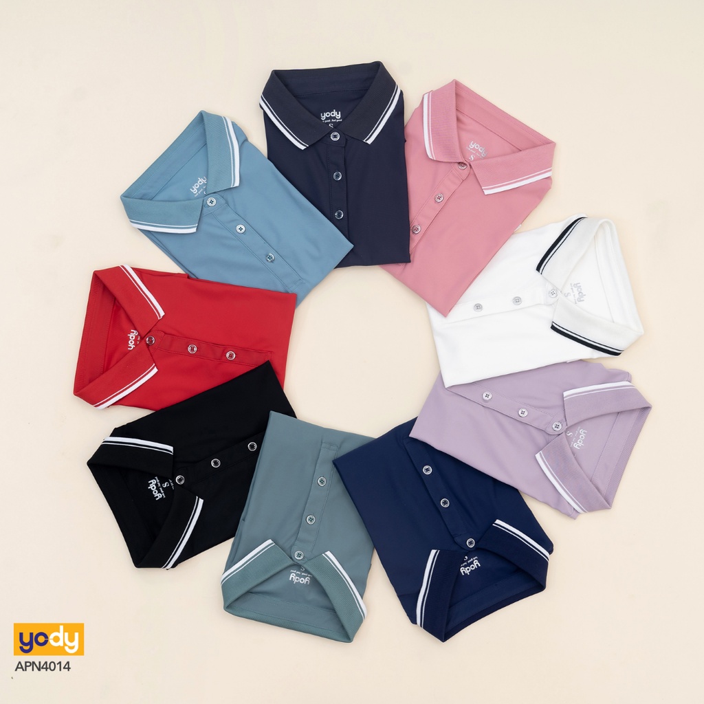Áo thun polo nữ YODY airy cool phông cổ bẻ tay ngắn bo kẻ mềm mịn thấm hút mồ hôi siêu mát APN4014