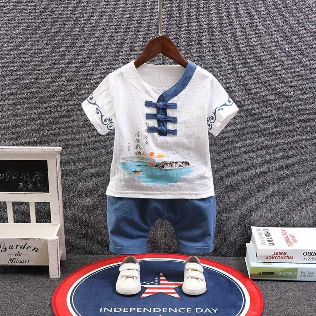 Bộ Cộc Tay Cho Bé Trai, Đồ Bộ Hè Cho Bé In Cổ Trang Chất Đũi Cực Mát Cho Bé Yêu - SUMO KIDS