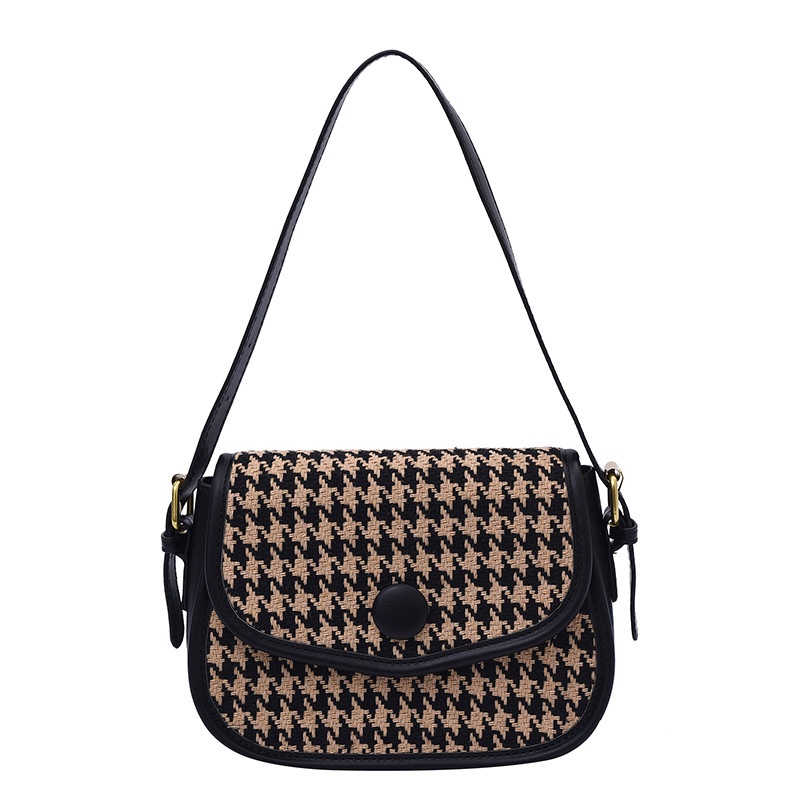 Túi đeo vai hình vuông cỡ nhỏ bằng vải len phối màu tương phản thời trang thu đông mới 2021