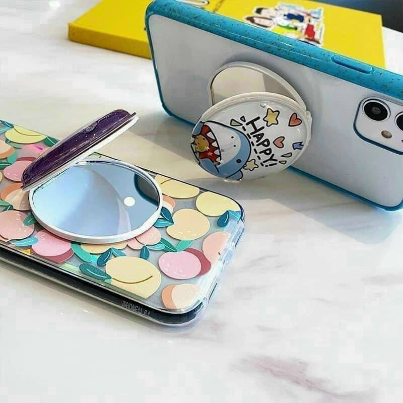 Giá đỡ chống lưng cho điện thoại/ popsocket có nhũ kèm gương/ hình bò sữa