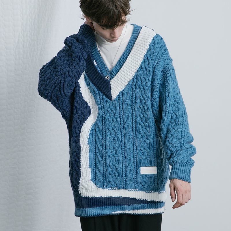 Áo sweater Dệt Kim Dáng Rộng Kiểu Hồng Kông Thời Trang Thu Đông Cho Nam