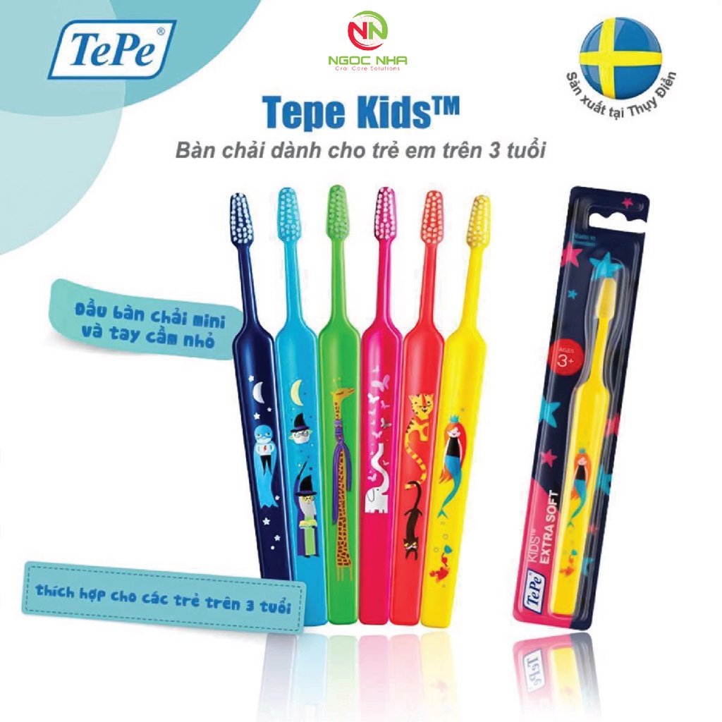 [Tuổi 3+] Bàn chải đánh răng siêu mềm cho trẻ tm trên e tuổi Tepe Kid X-Soft/ Thụy Điển