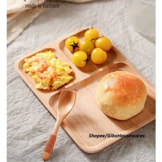 KHAY GỖ DECOR ĐỰNG ĐỒ ĂN KHAY GỖ CHỮ NHẬT, KHAY GỖ TRÒN 3 NGĂN GIBA