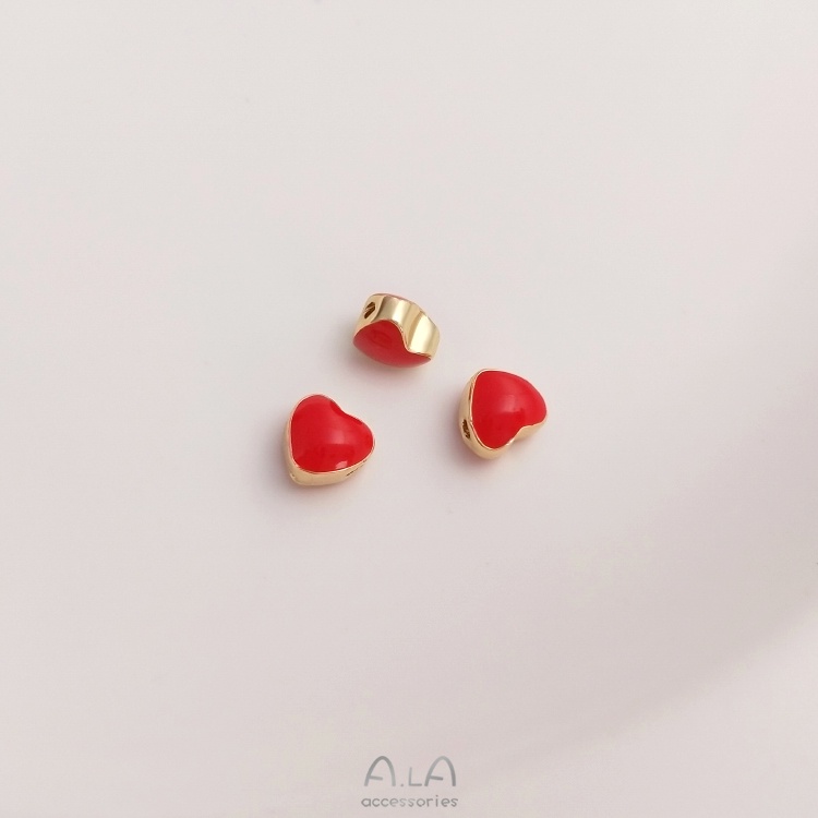 Chuỗi Hạt Cườm Đồng 14K Hình Trái Tim Màu Sắc Xinh Xắn Dùng Để Làm Đồ Trang Sức