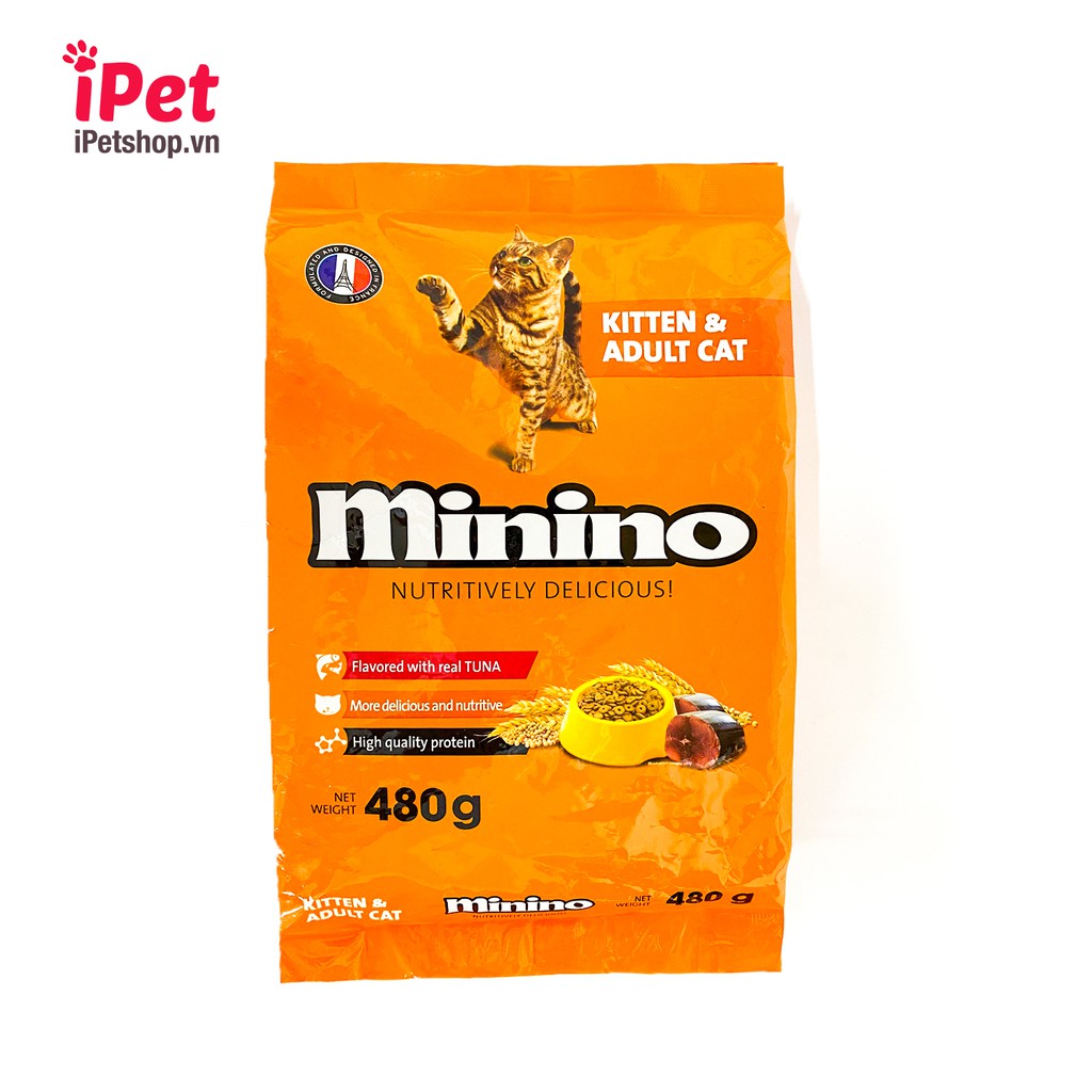 Thức Ăn Hạt Khô Minino Vị Cá Ngừ Cho Mèo Mọi Lứa Tuổi 480g - iPet Shop