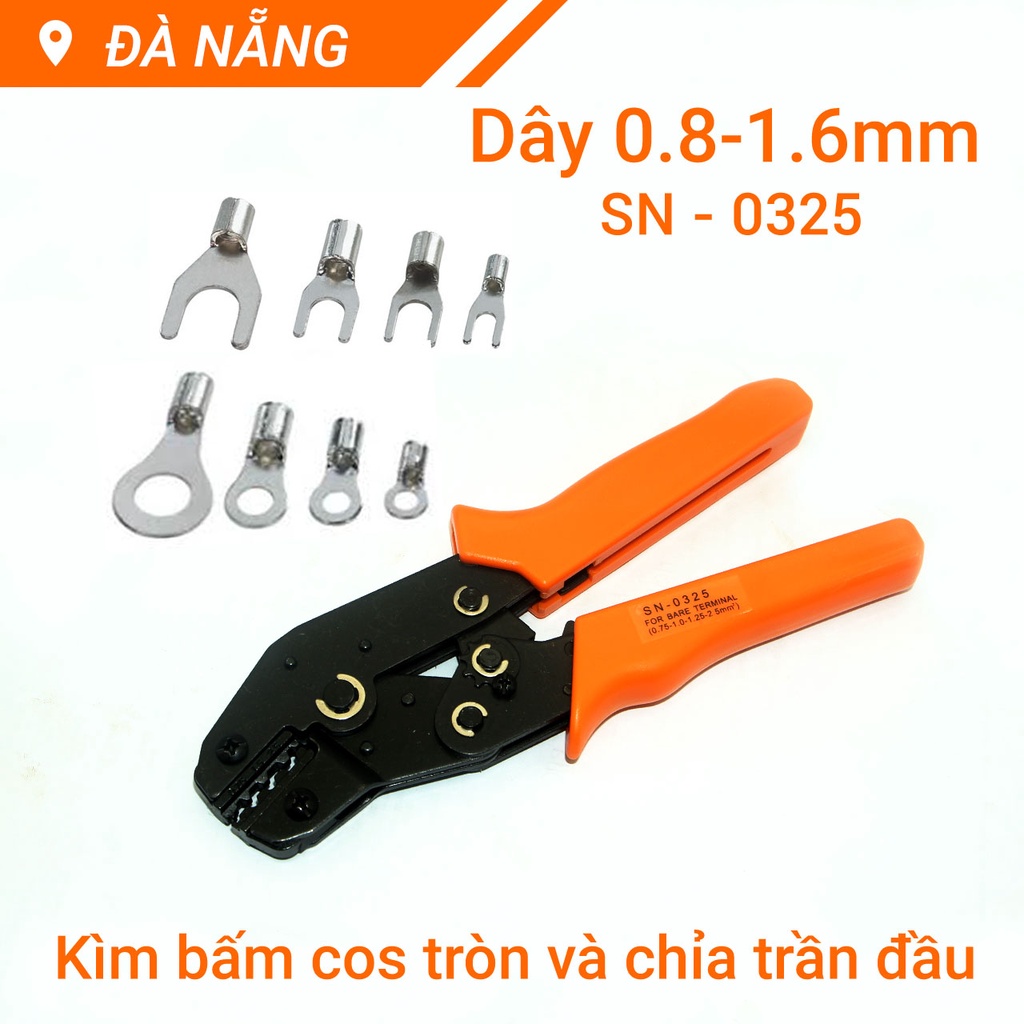 Kìm bấm cos tròn và cos chỉa trần đầu 0325 cho dây Φ 0.8-1.6mm hay thiết diện 0.75-2.5 mm² 20-14 AWG