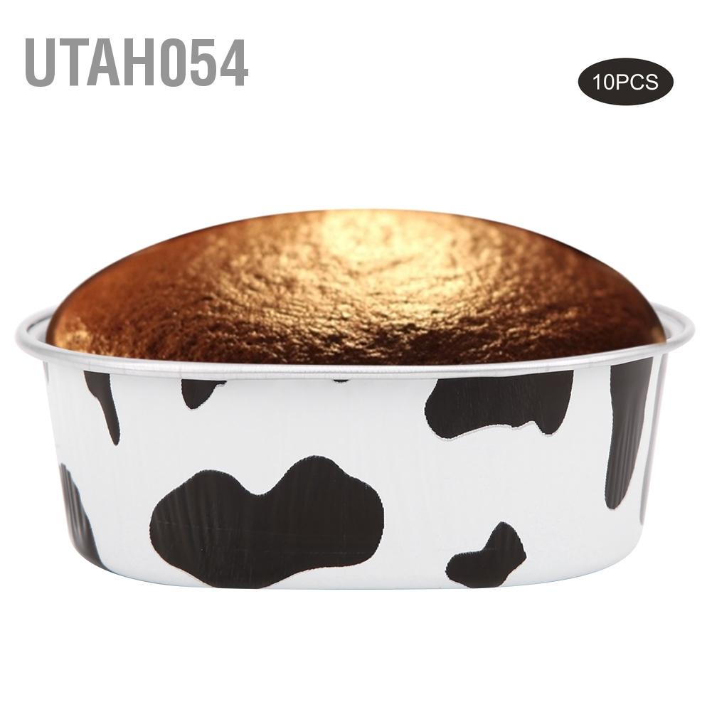 Utah054 10Pcs Disposable Oval&amp;#8209;Shaped Aluminum Foil Cake Baking Cup Mold with Lid Kitchen Accessory