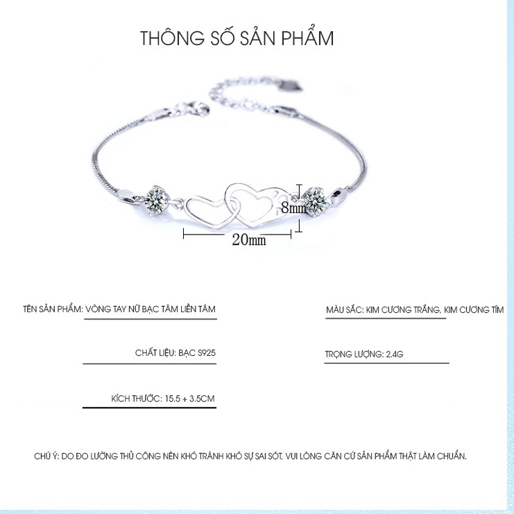 Vòng Tay Nữ Bạc Charm Trái Tim Hạnh Phúc