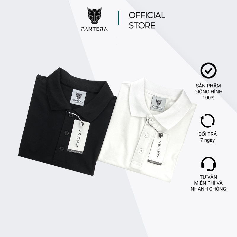 Combo 2 áo polo nam tay ngắn PANTERA cotton co giãn thoáng mát Trắng và Đen
