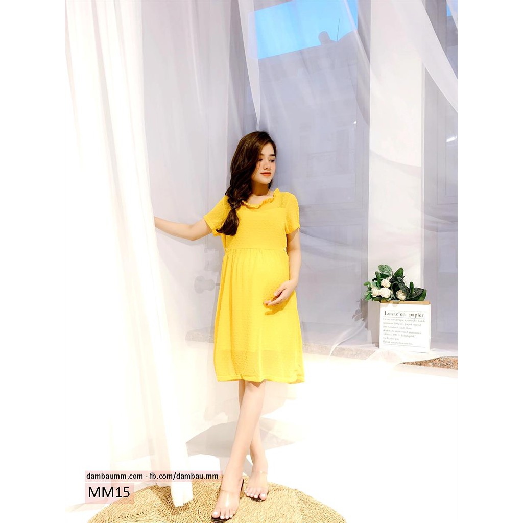 Đầm bầu thời trang , váy bầu baby doll voan hạt hãng M&M MM15