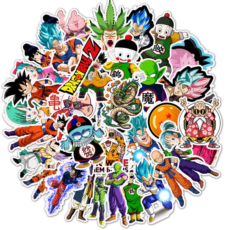 Bộ sticker Dragon Ball (miếng dán decal huy hiệu Bảy Viên Ngọc Rồng) chống nước dán xe nón bảo hiểm tủ vali Goku Vegeta