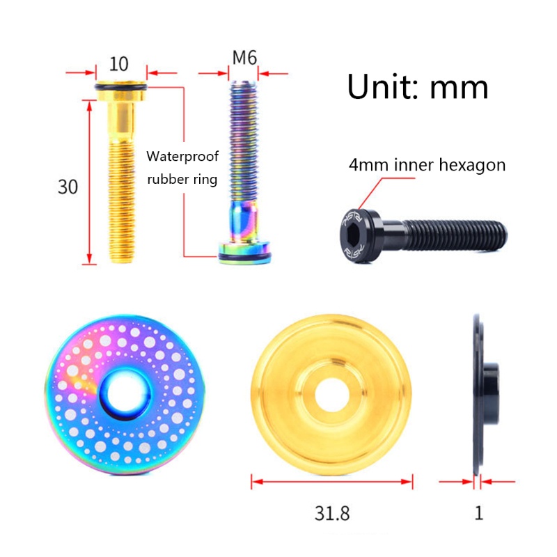 Nắp Đậy Cổ Xe Đạp Bằng Hợp Kim Titan Nhẹ + Ốc Vít M6X30Mm