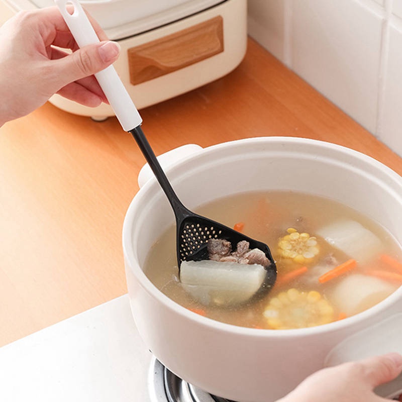Vá Múc Canh 2 Trong 1 Cách Nhiệt Bằng Nhựa Cấp Thực Phẩm Ráo Nước Tay Cầm Dài Cho Nhà Bếp