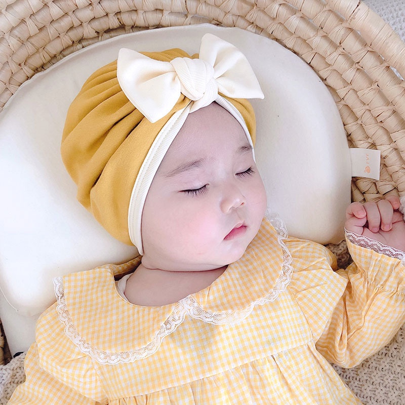 Mũ Cotton Trùm Đầu Đính Nơ Dễ Thương Thời Trang Xuân Thu Cho Bé Gái