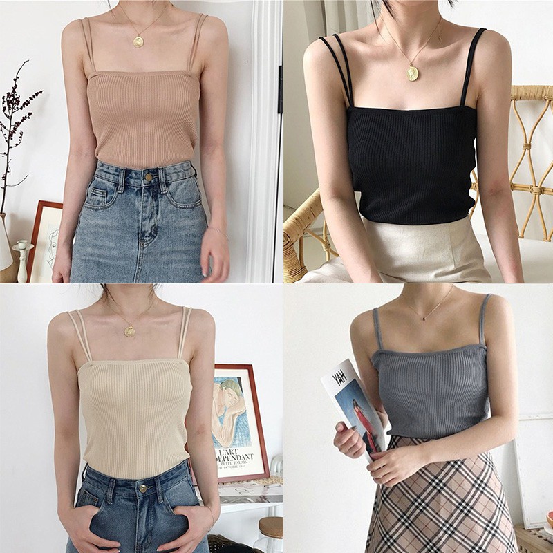 Áo hai dây sát nách dệt kim thiết kế màu trơn thanh lịch | BigBuy360 - bigbuy360.vn