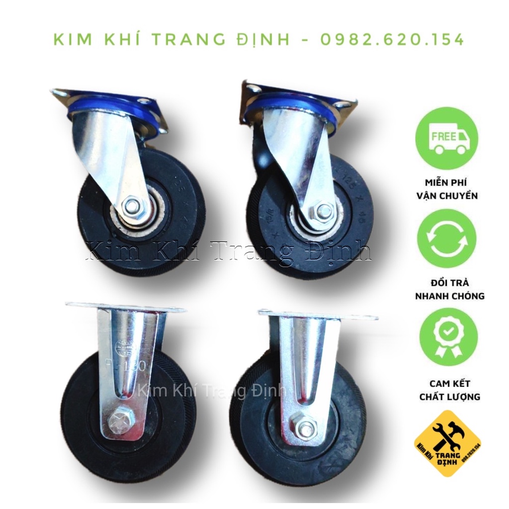 Bộ 4 Bánh xe đẩy chịu lực cao, đường kính 100mm (2 quay/ 2 tĩnh)