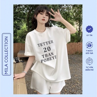 Set Bộ thể thao Nữ, Bộ đồ cộc tay dáng rộng mùa hè chất thun mát