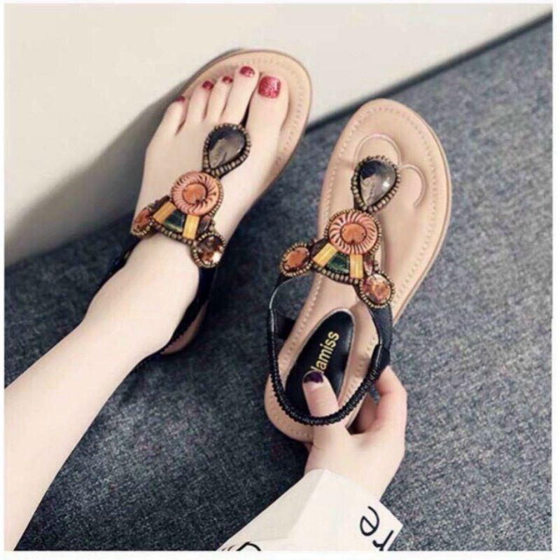 Sandal xỏ ngón MAILIAA 003 quai kẹp đính đá thổ cẩm