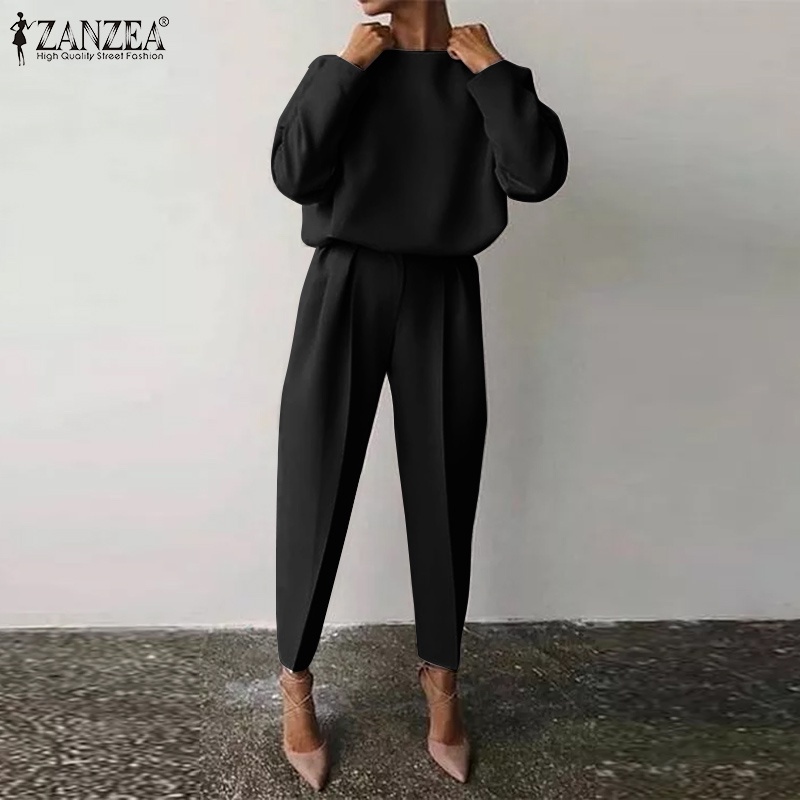 Bộ quần áo Zanzea dáng dài màu trơn lưng thun thời trang vintage cho nữ