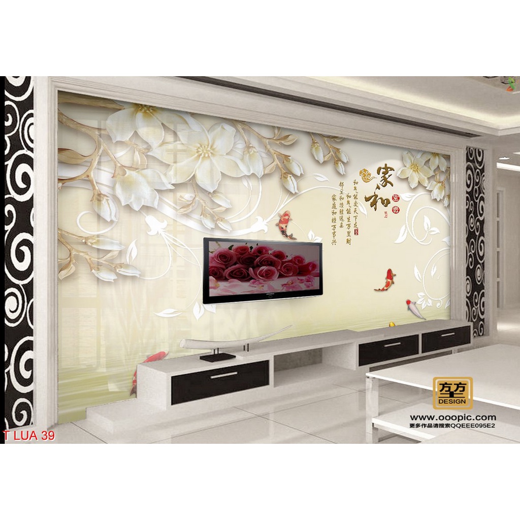 Tranh lụa 3D dán tường trang tri phòng khách, nhận in theo yêu cầu