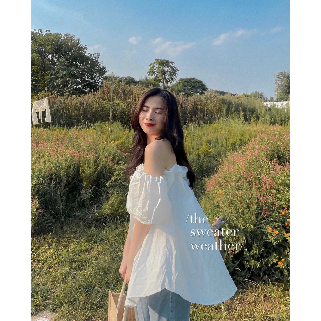 ÁO TRỄ VAI DÁNG BABYDOLL TÔNG MÀU LẠ JAMOO (video/sẵn) | BigBuy360 - bigbuy360.vn