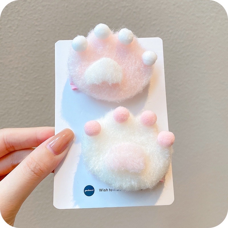 Kẹp tóc hình chân mèo bông dễ thương cho bé