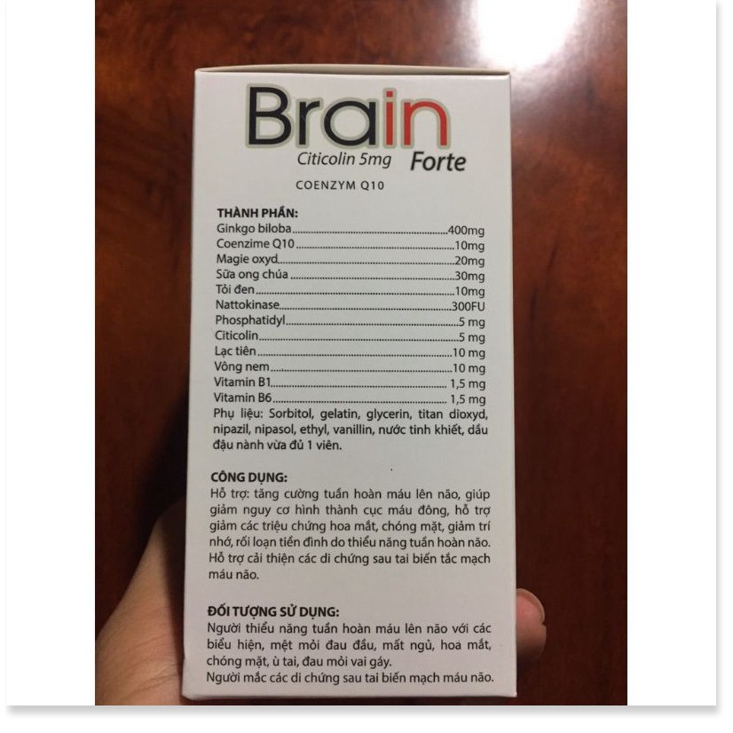 Brain Forte Giúp bổ sung dưỡng chất cho não, phòng ngừa tai biến, chóng mặt ù tai Lọ 30 viên